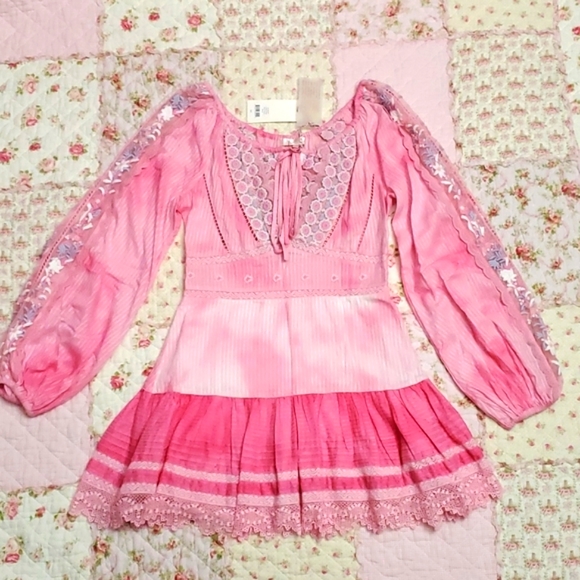 Loveshackfancy Chelie dress pink Zinnia embroidered fairy floral eyelet trims 4